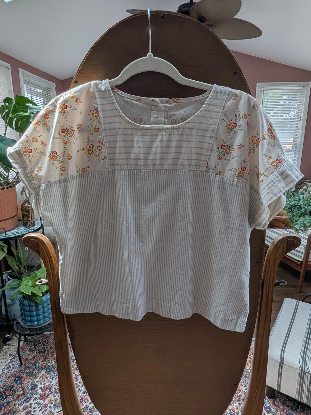 Striped Lightweight Cotton Top in Cream and Light Blue